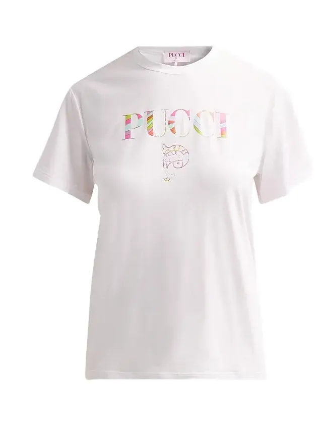 PUCCI Women's L'Alba Logo Stretch-Jersey Crewneck T-Shirt
