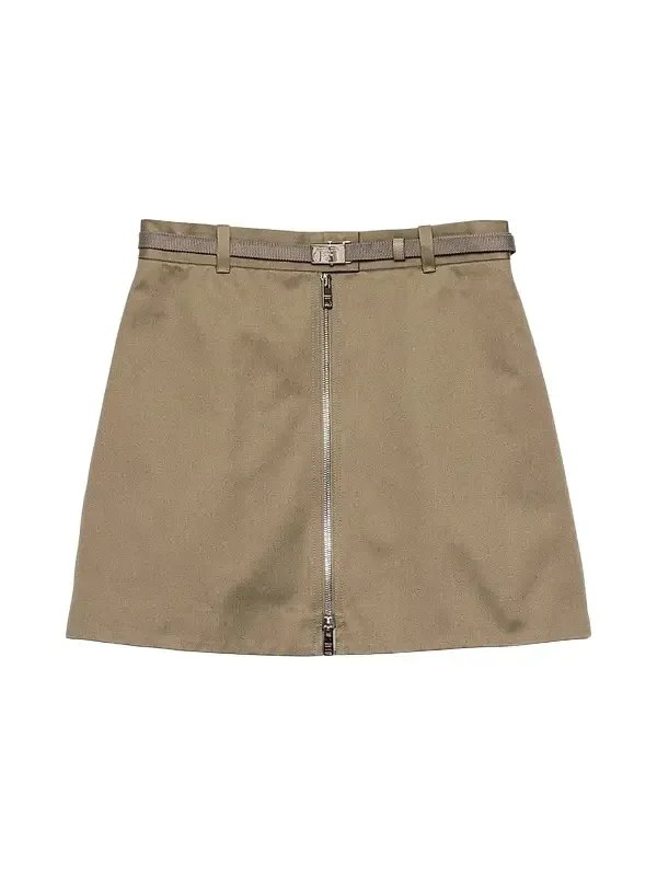 Women's Chino Mini-Skirt with Zipper - Khaki