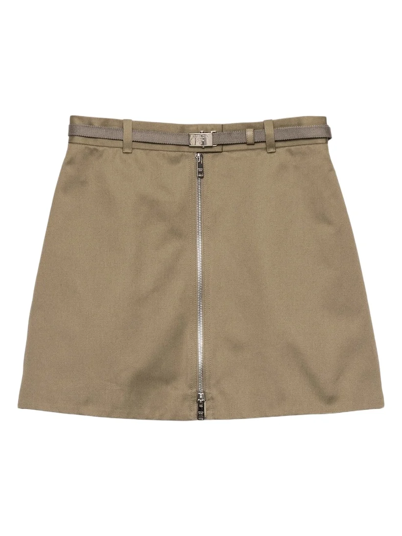 Prada Women's Chino Mini-Skirt with Zipper - Khaki