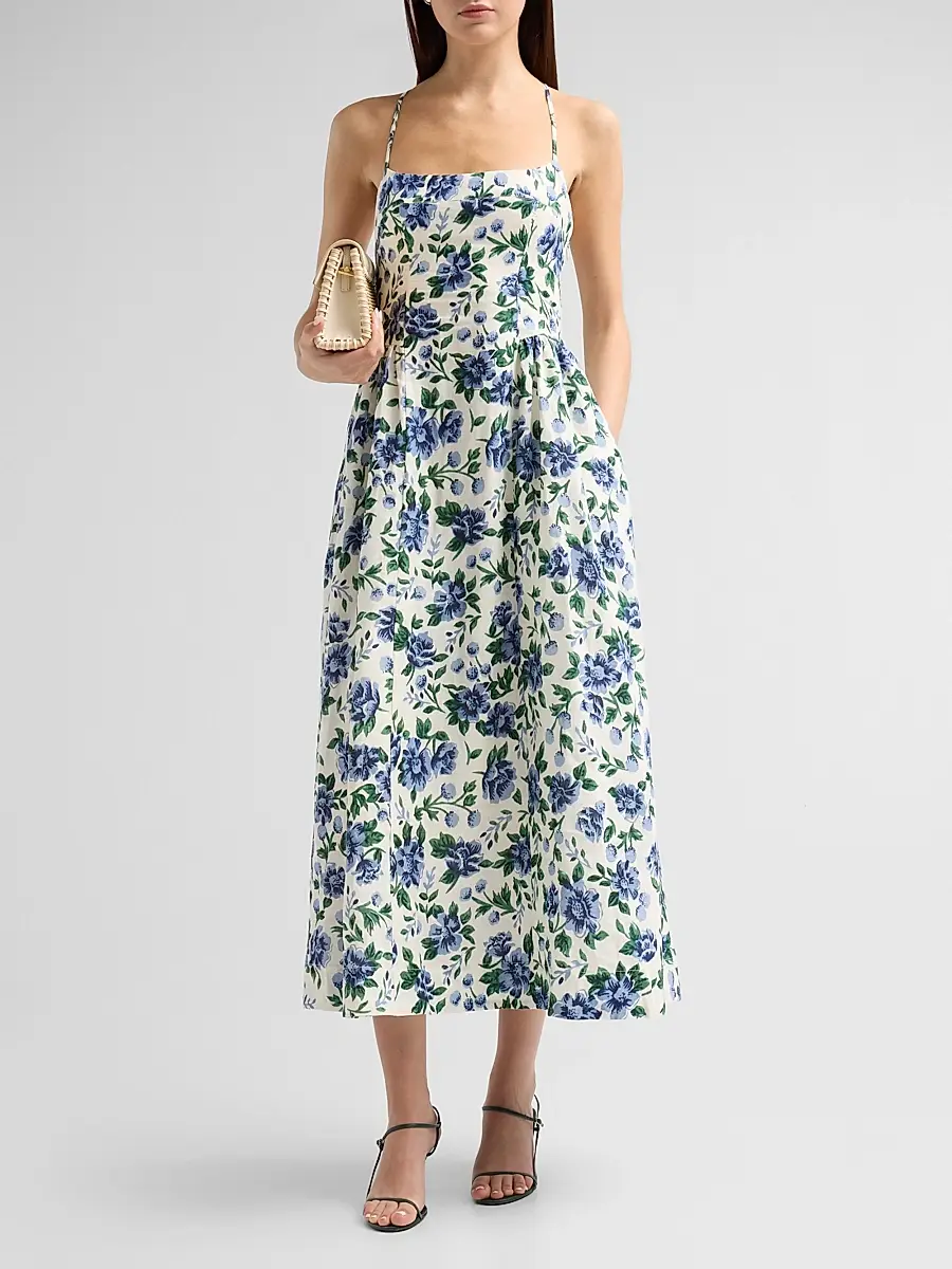 Peony Women's Enamour Floral Linen Midi Dress | Thumbnail 2 Peony Women's Enamour Floral Linen Midi Dress | Thumbnail 2