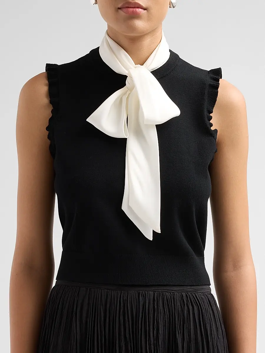 Cinq à Sept Women's Chiara Contrast Tieneck Top | Thumbnail 5 Cinq à Sept Women's Chiara Contrast Tieneck Top | Thumbnail 5