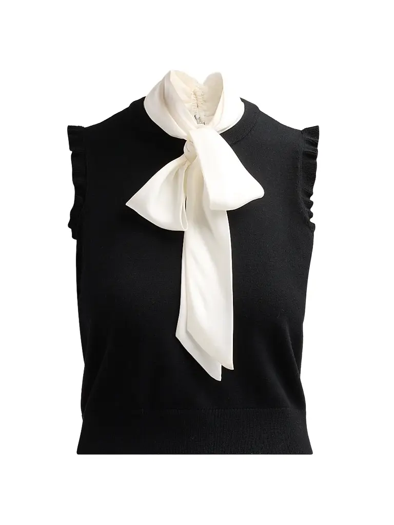 Cinq à Sept Women's Chiara Contrast Tieneck Top - Black Gardenia | Image 1 Cinq à Sept Women's Chiara Contrast Tieneck Top - Black Gardenia | Image 1
