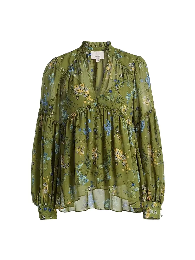 Cinq à Sept Women's Windswept Floral Edeline Top - Iguana Multi | Image 1 Cinq à Sept Women's Windswept Floral Edeline Top - Iguana Multi | Image 1