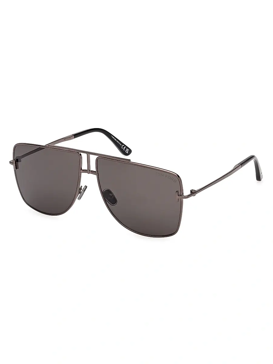 Tom Ford Men's Eliott-02 59MM Geometric Aviator Sunglasses - Dark Gunmetal Smoke | Image 1 Tom Ford Men's Eliott-02 59MM Geometric Aviator Sunglasses - Dark Gunmetal Smoke | Image 1