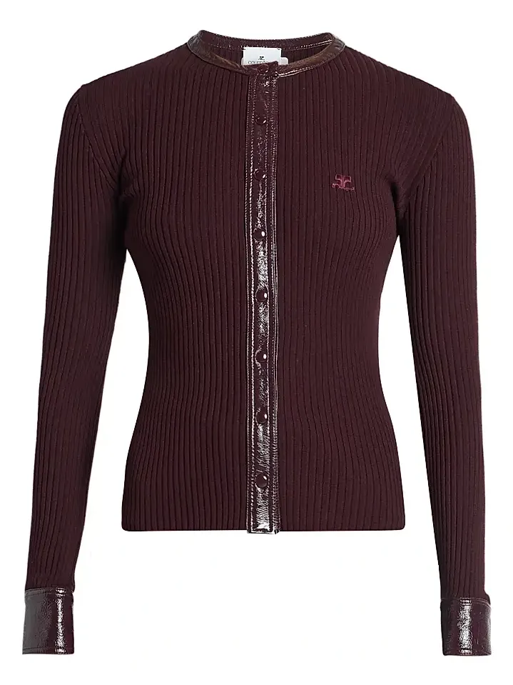 Courrèges Women's Faux-Leather-Trim Logo Cardigan