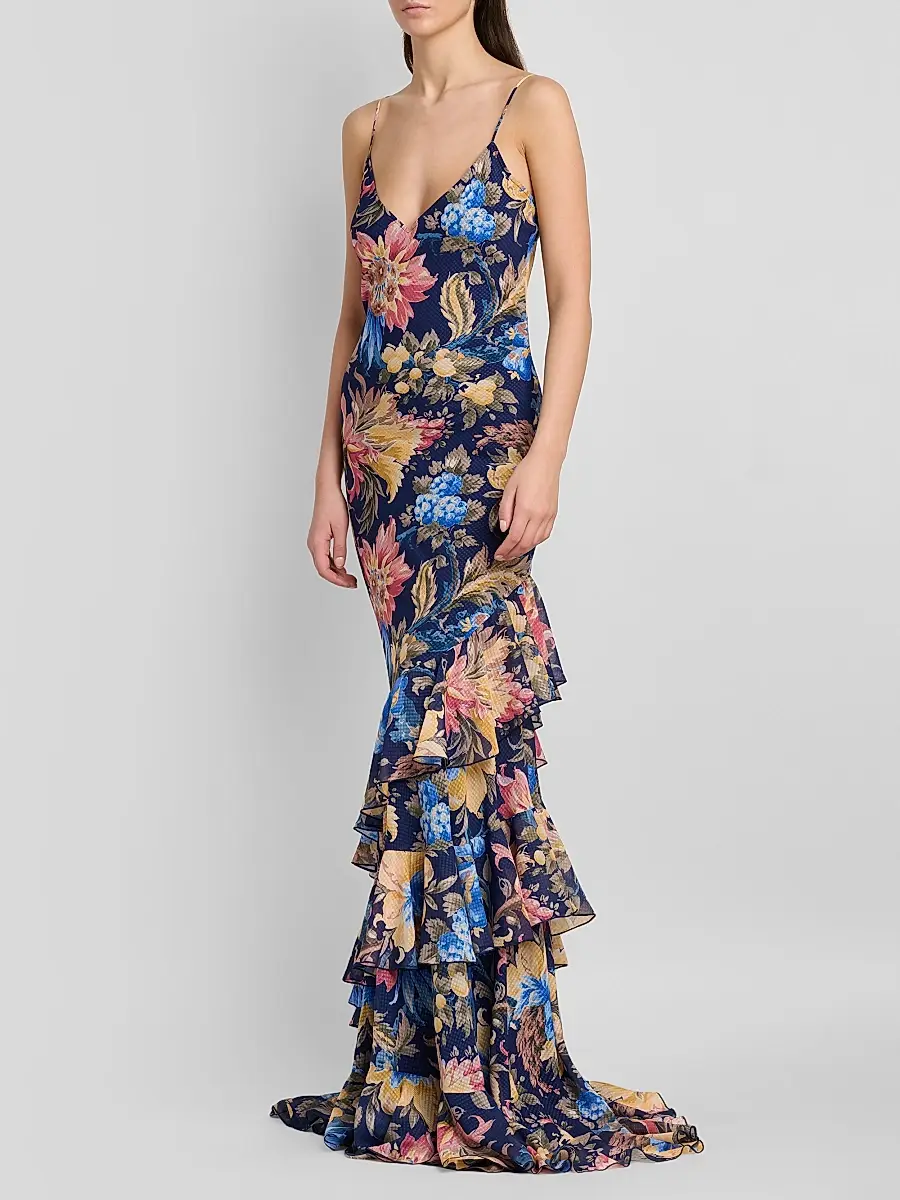Etro Women's Botanical-Print Tiered Ruffled Gown | Thumbnail 4 Etro Women's Botanical-Print Tiered Ruffled Gown | Thumbnail 4