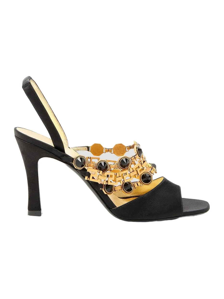 Versace Women's 90MM Embellished Leather Slingback Sandals