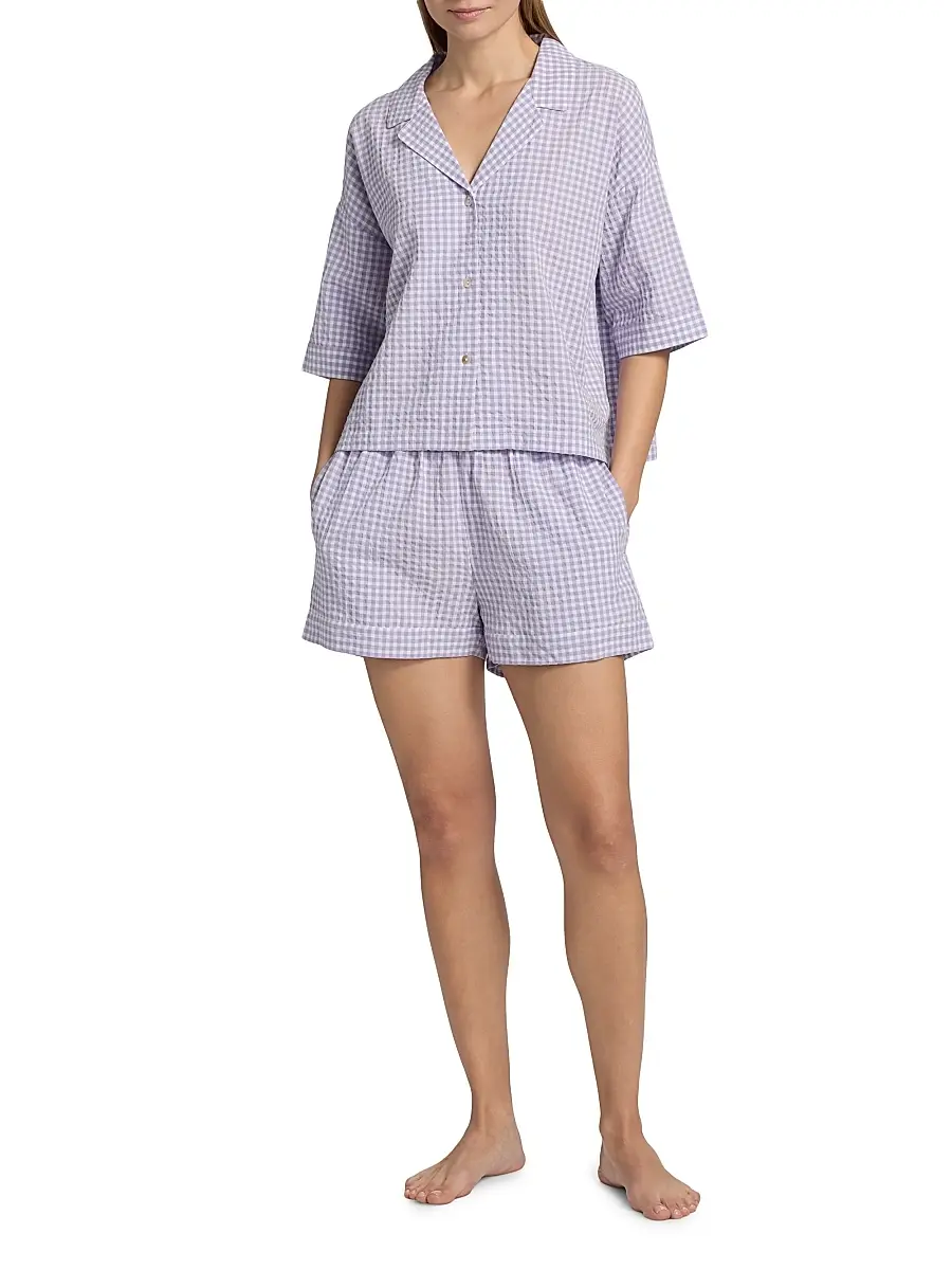Papinelle Women's Seersucker Gingham Boxer Pajamas | Thumbnail 2 Papinelle Women's Seersucker Gingham Boxer Pajamas | Thumbnail 2