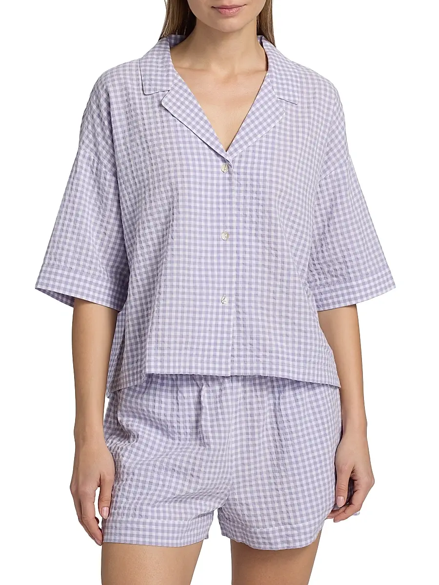 Papinelle Women's Seersucker Gingham Boxer Pajamas | Thumbnail 3 Papinelle Women's Seersucker Gingham Boxer Pajamas | Thumbnail 3