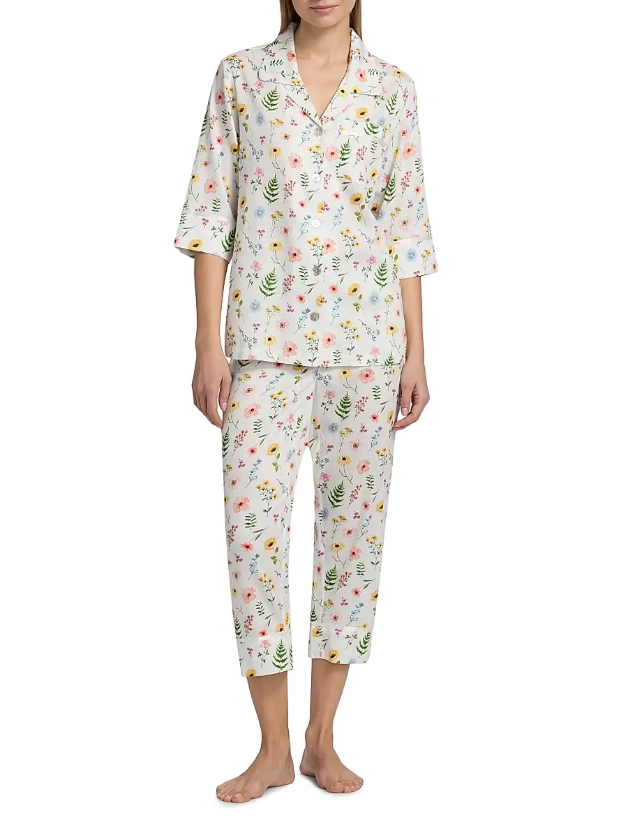Papinelle Women's Elodie Wildflower Cotton Crop Pajamas | Thumbnail 2