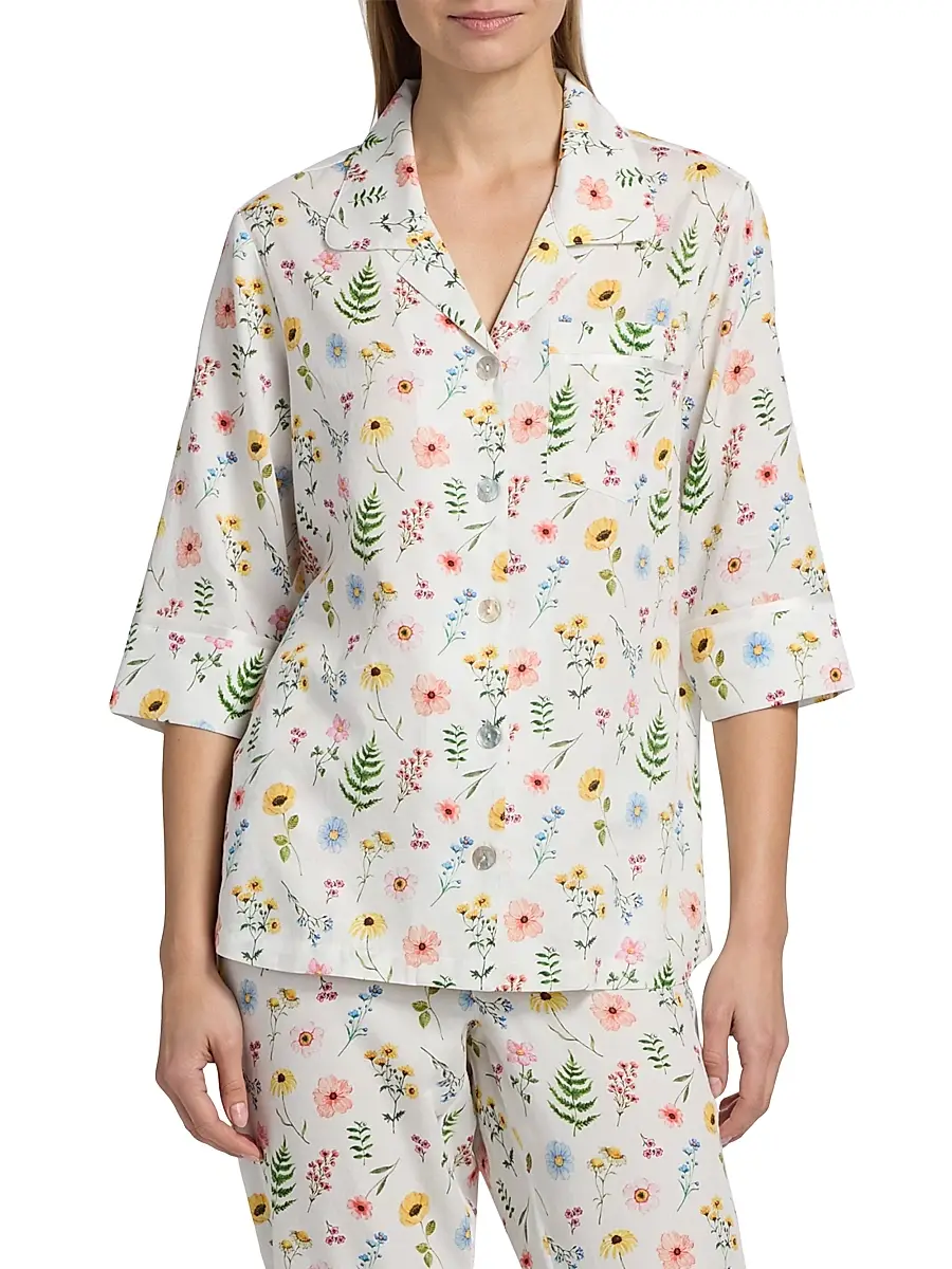 Papinelle Women's Elodie Wildflower Cotton Crop Pajamas | Thumbnail 3