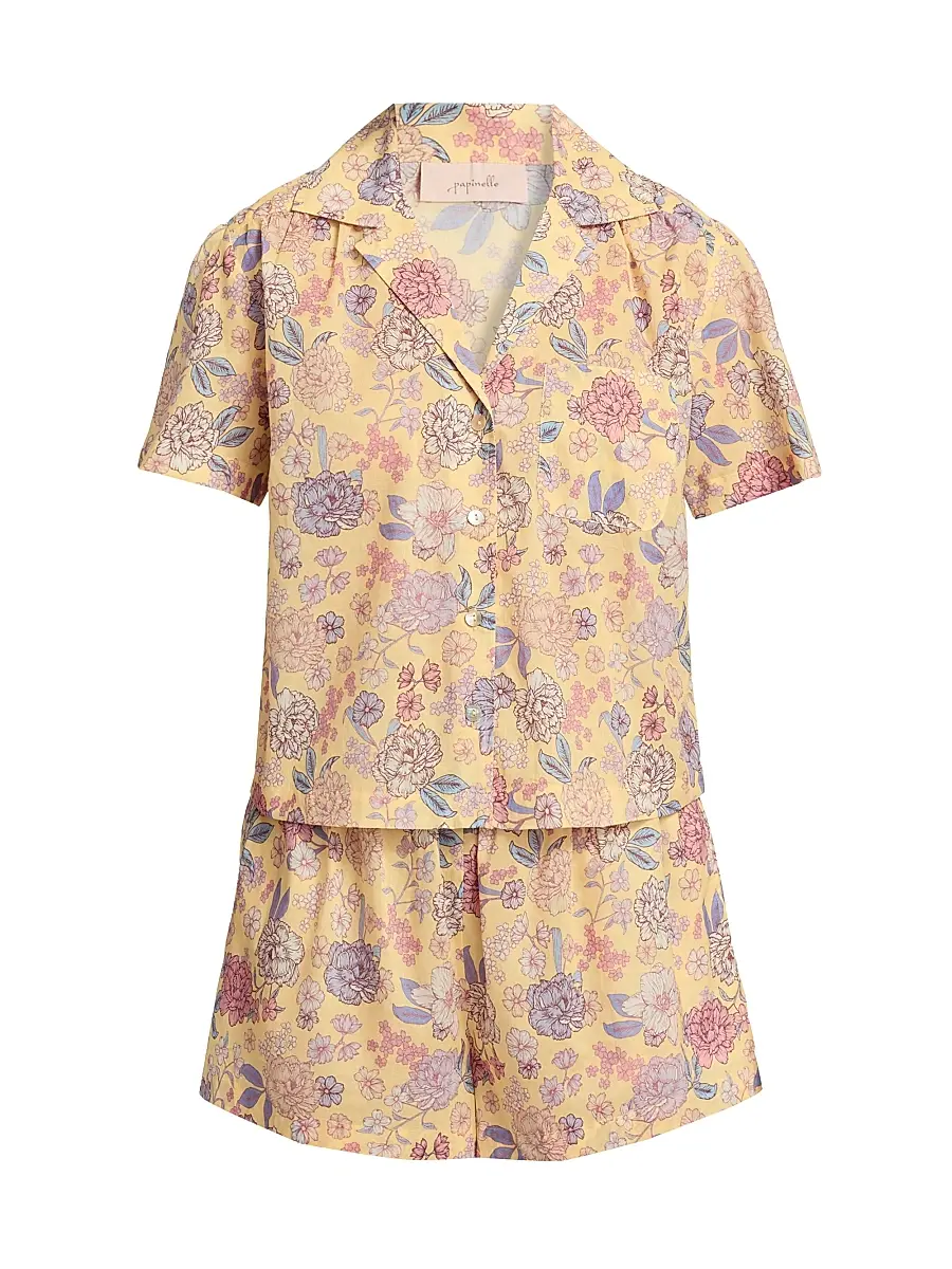 Papinelle Women's Karolina Floral Short Pajamas - Golden Haze | Image 1 Papinelle Women's Karolina Floral Short Pajamas - Golden Haze | Image 1