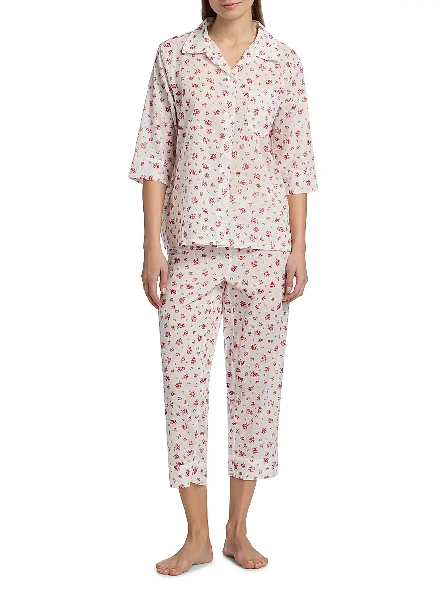 Papinelle Women's Swiss Dot Floral Cotton Crop Pajamas | Thumbnail 3