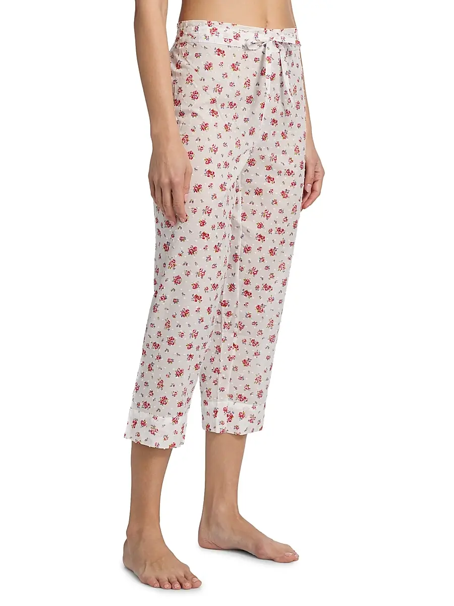 Papinelle Women's Swiss Dot Floral Cotton Crop Pajamas | Thumbnail 4