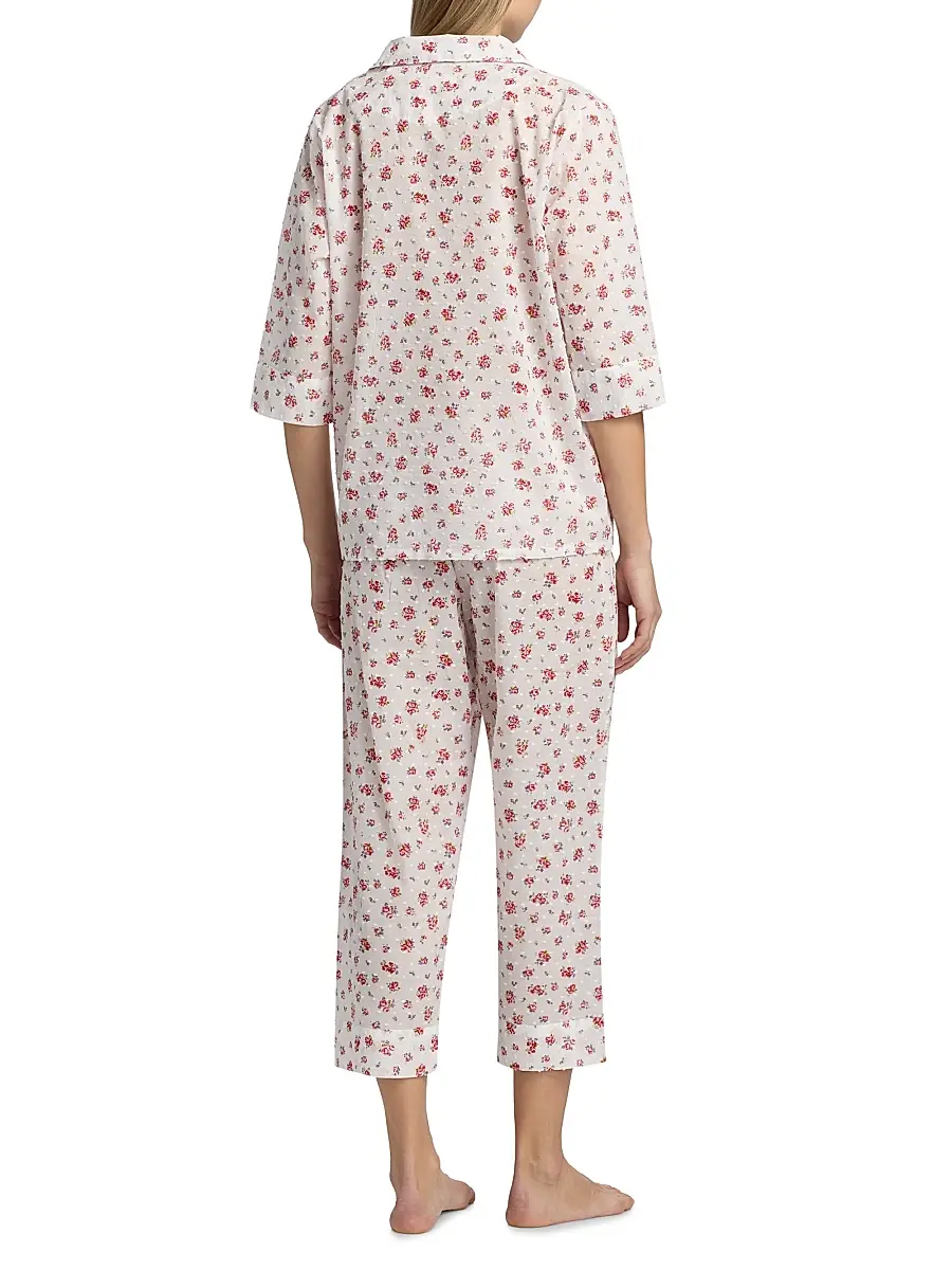 Papinelle Women's Swiss Dot Floral Cotton Crop Pajamas | Thumbnail 5