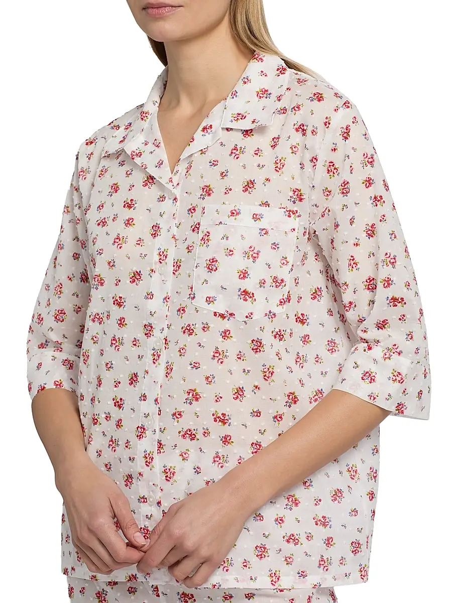 Papinelle Women's Swiss Dot Floral Cotton Crop Pajamas | Thumbnail 6