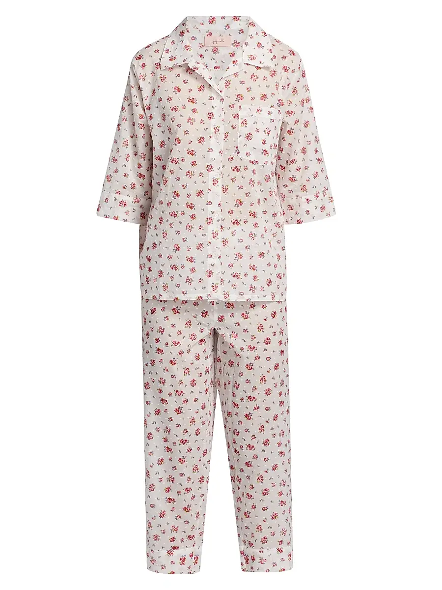 Papinelle Women's Swiss Dot Floral Cotton Crop Pajamas - Posy Floral | Image 1 Papinelle Women's Swiss Dot Floral Cotton Crop Pajamas - Posy Floral | Image 1