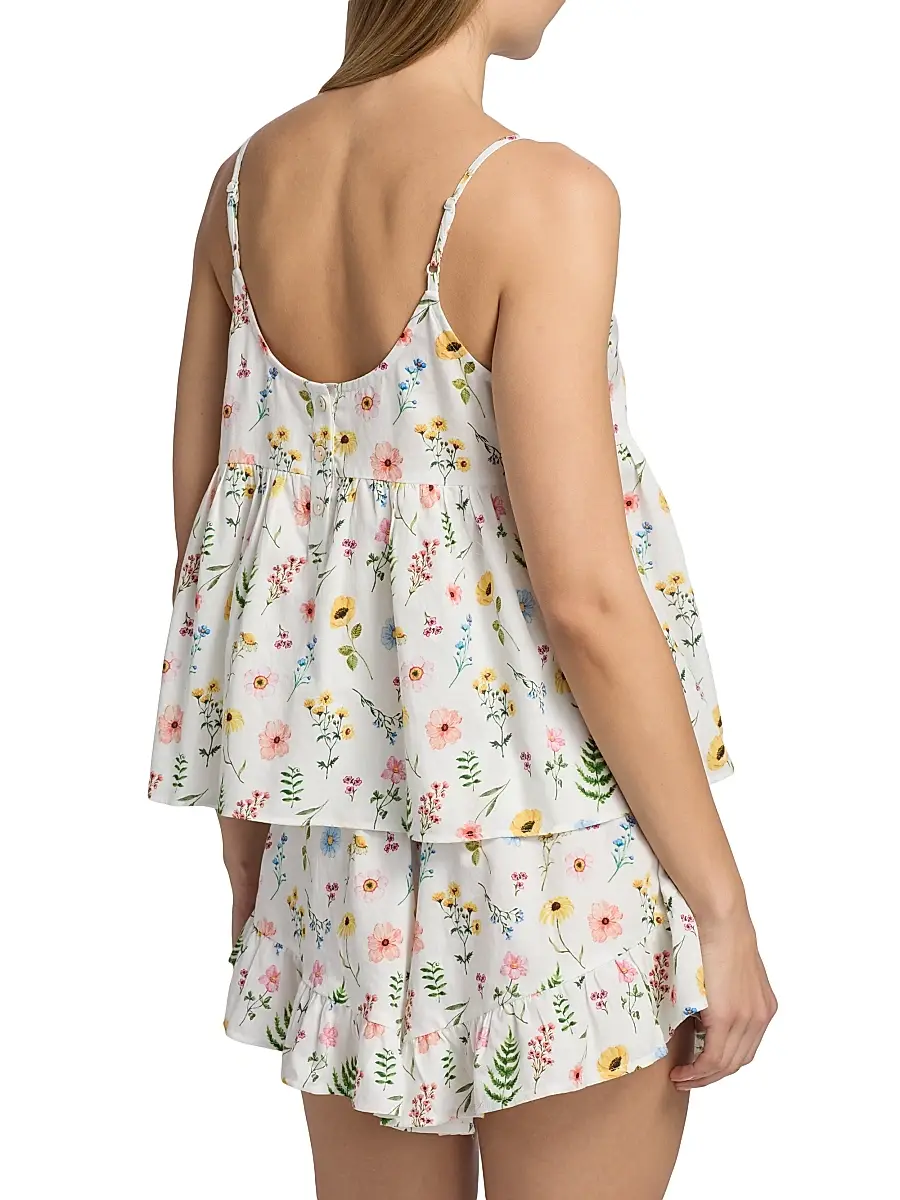 Papinelle Women's Elodie Wildfloral Cotton Cami & Boxer Pajamas - White | Thumbnail 5