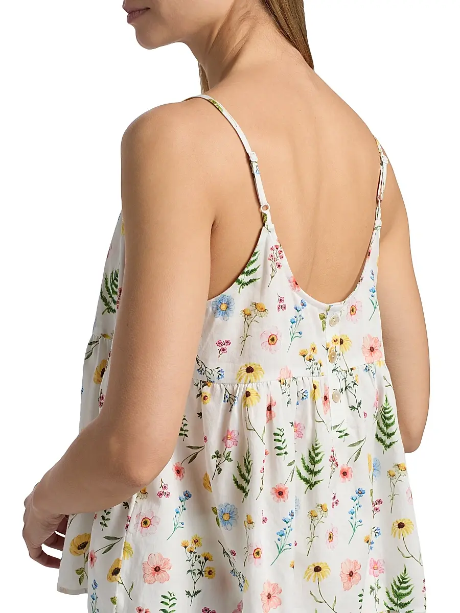 Papinelle Women's Elodie Wildfloral Cotton Cami & Boxer Pajamas - White | Thumbnail 6