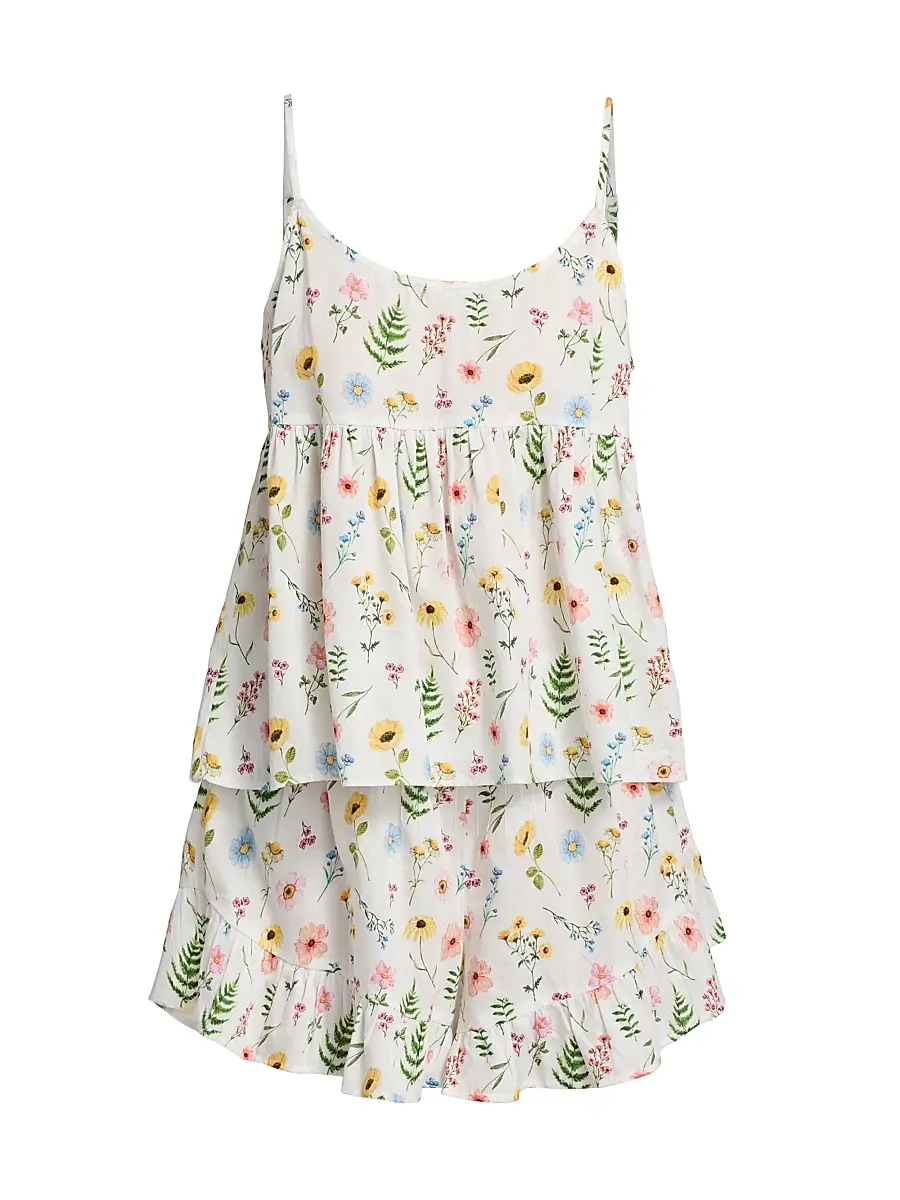 Papinelle Women's Elodie Wildfloral Cotton Cami & Boxer Pajamas - White | Image 1 Papinelle Women's Elodie Wildfloral Cotton Cami & Boxer Pajamas - White | Image 1