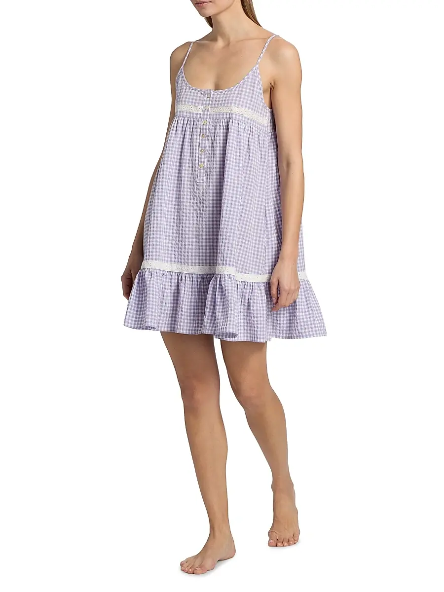 Papinelle Women's Seersucker Gingham Strappy Nightie | Thumbnail 2 Papinelle Women's Seersucker Gingham Strappy Nightie | Thumbnail 2