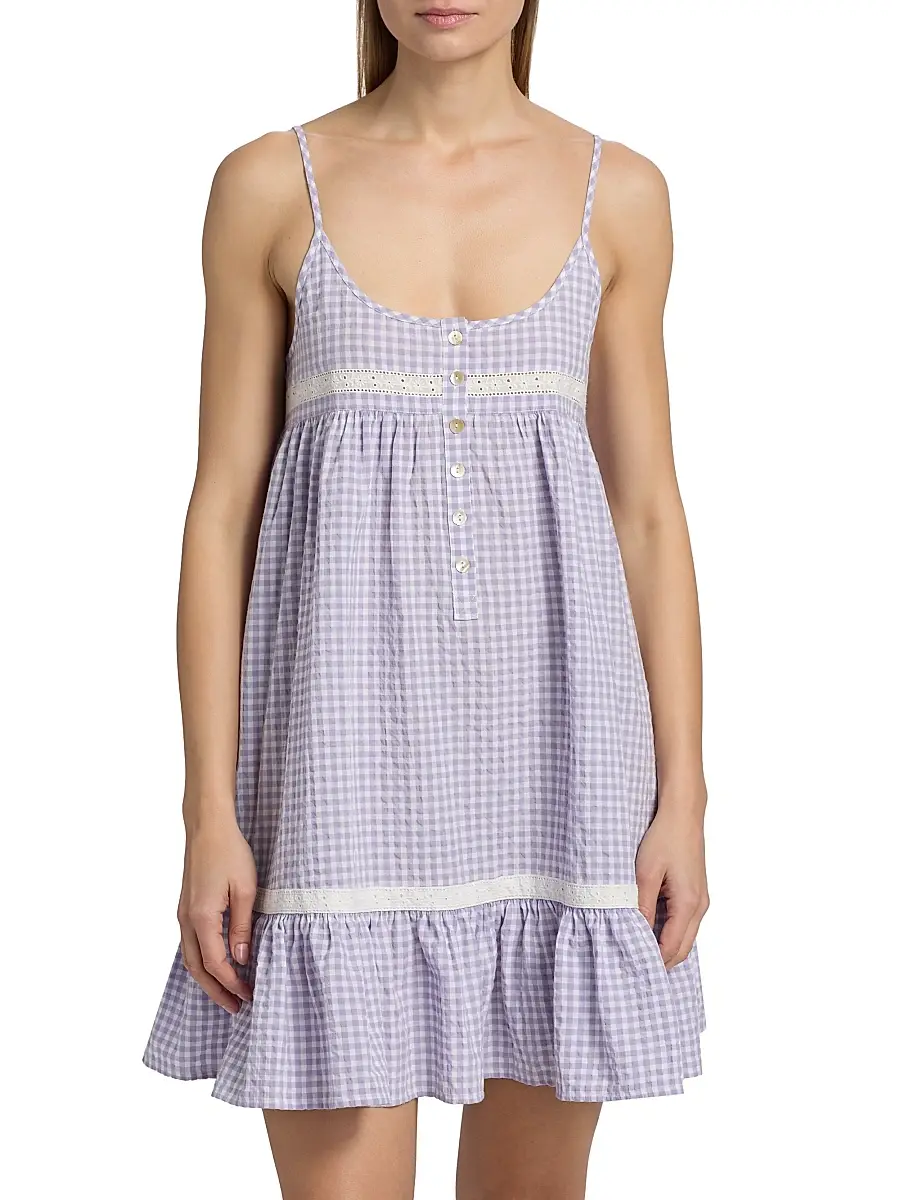 Papinelle Women's Seersucker Gingham Strappy Nightie | Thumbnail 3 Papinelle Women's Seersucker Gingham Strappy Nightie | Thumbnail 3