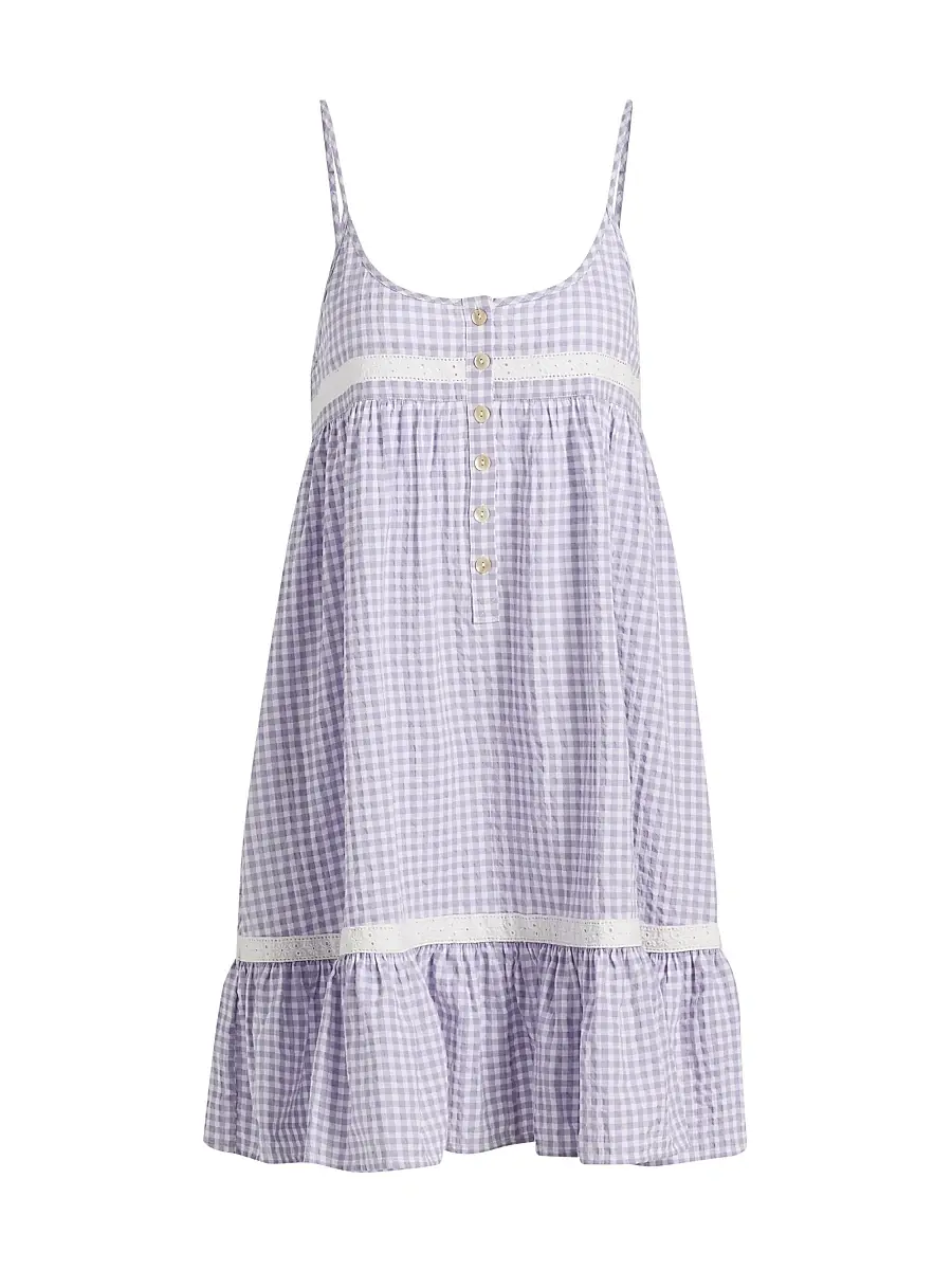 Papinelle Women's Seersucker Gingham Strappy Nightie - Soft Lavender | Image 1 Papinelle Women's Seersucker Gingham Strappy Nightie - Soft Lavender | Image 1