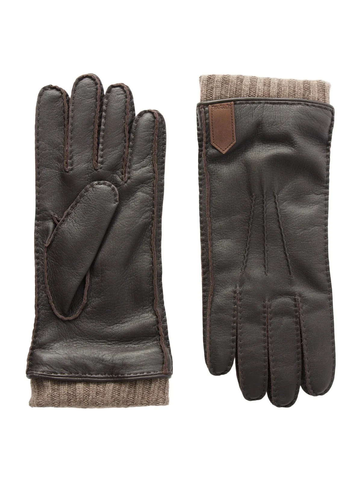 Canali Ribbed Cashmere-Trimmed Leather Gloves - Men