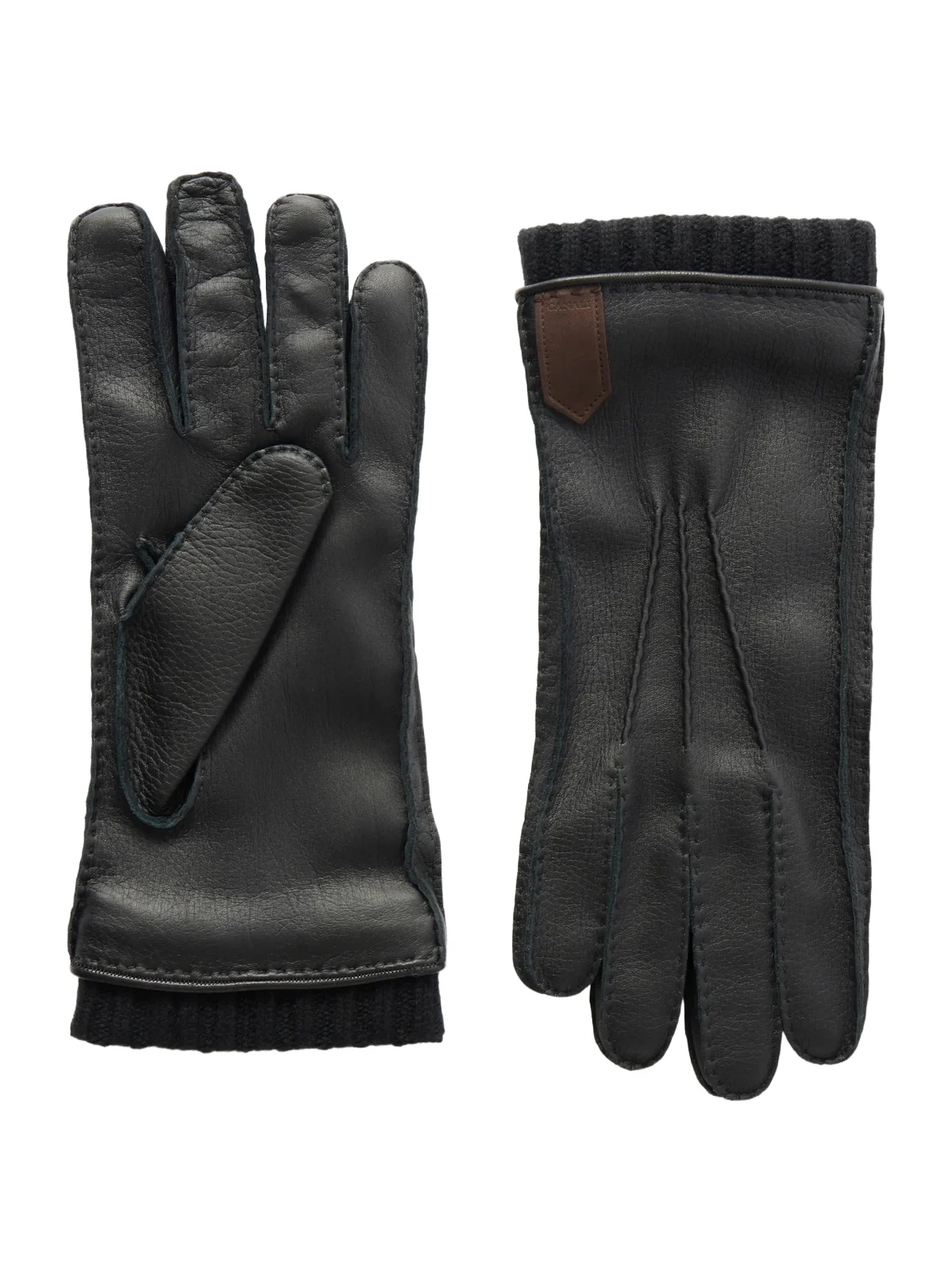 Canali Ribbed Cashmere-Trimmed Leather Gloves - Men