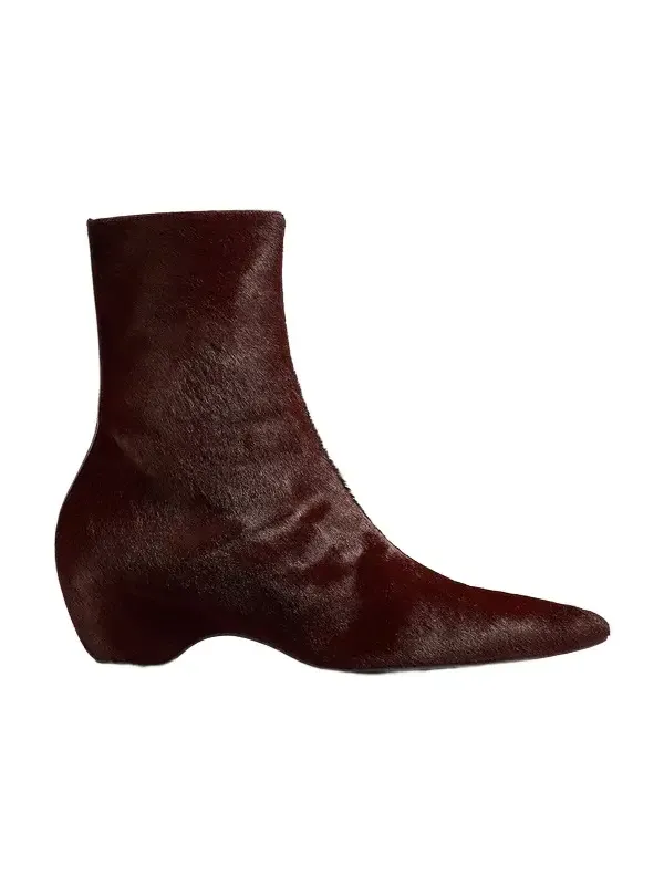 Khaite Sybil Ankle Boot In Rouge Noir Haircalf