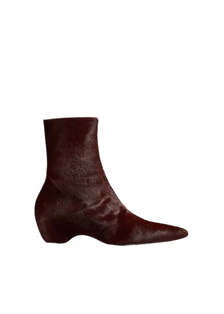 Khaite Sybil Ankle Boot In Rouge Noir Haircalf