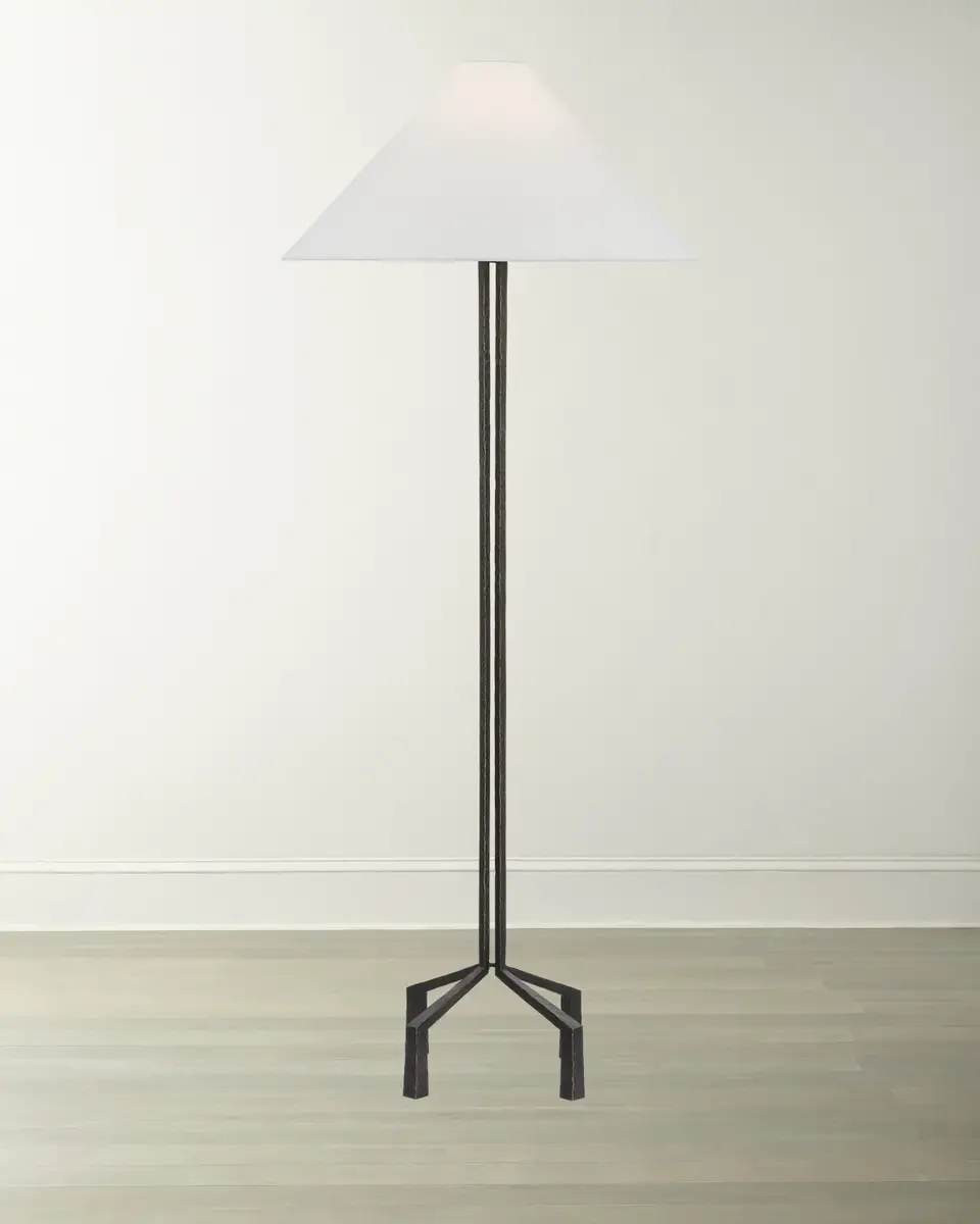 Visual Comfort Signature Clifford Forged Floor Lamp With Linen Shade by Marie Flanigan