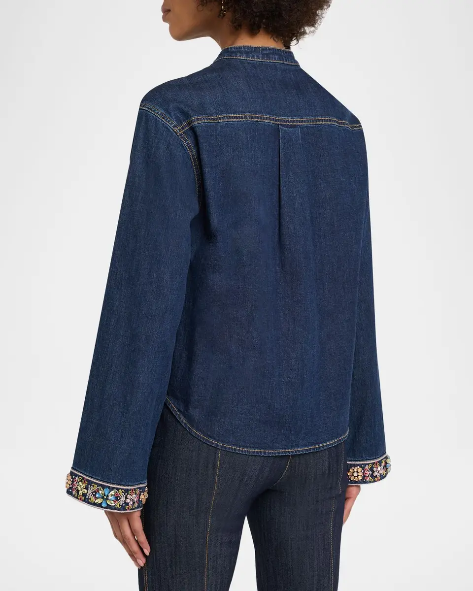 Cinq à Sept Birdie Embroidered Denim Top | Thumbnail 3 Cinq à Sept Birdie Embroidered Denim Top | Thumbnail 3