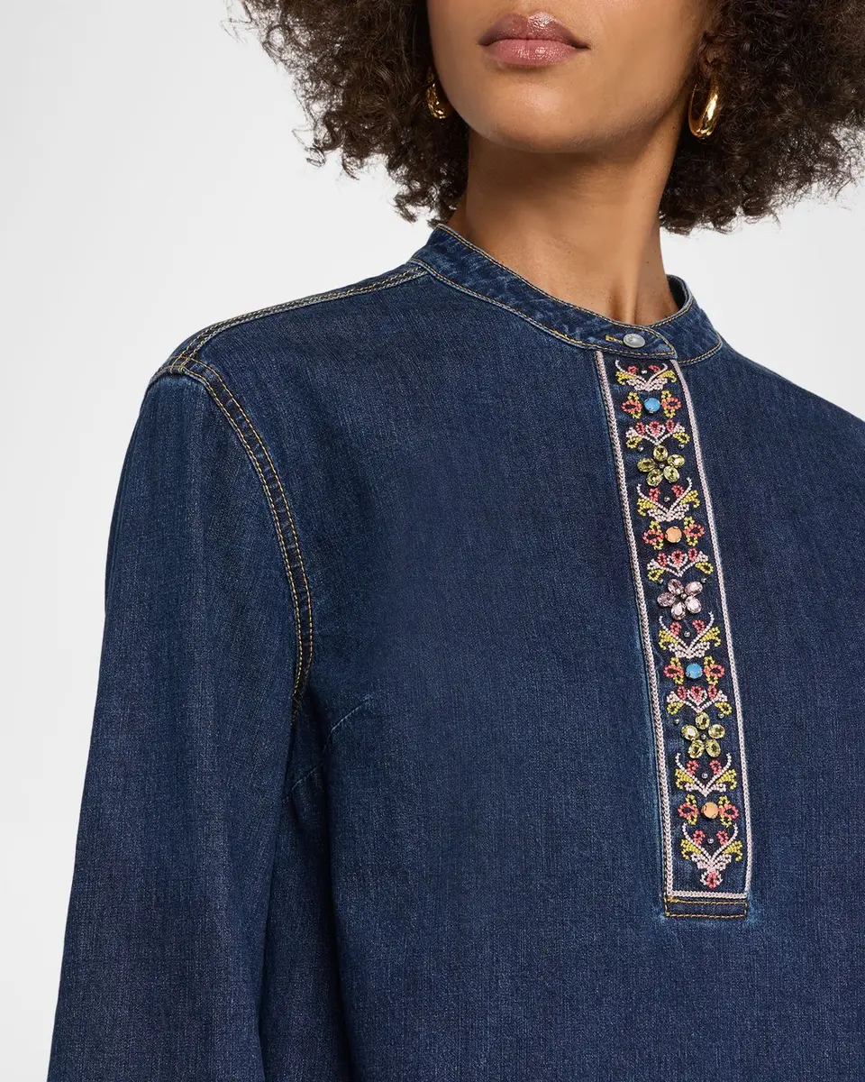 Cinq à Sept Birdie Embroidered Denim Top | Thumbnail 5 Cinq à Sept Birdie Embroidered Denim Top | Thumbnail 5