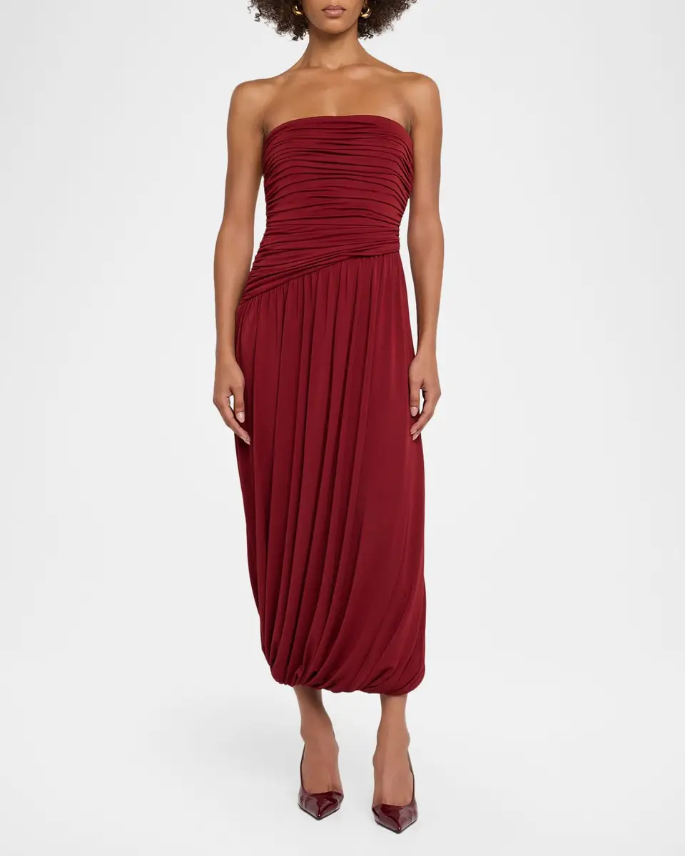 Cinq à Sept Rosine Draped Strapless Midi Dress | Thumbnail 2 Cinq à Sept Rosine Draped Strapless Midi Dress | Thumbnail 2