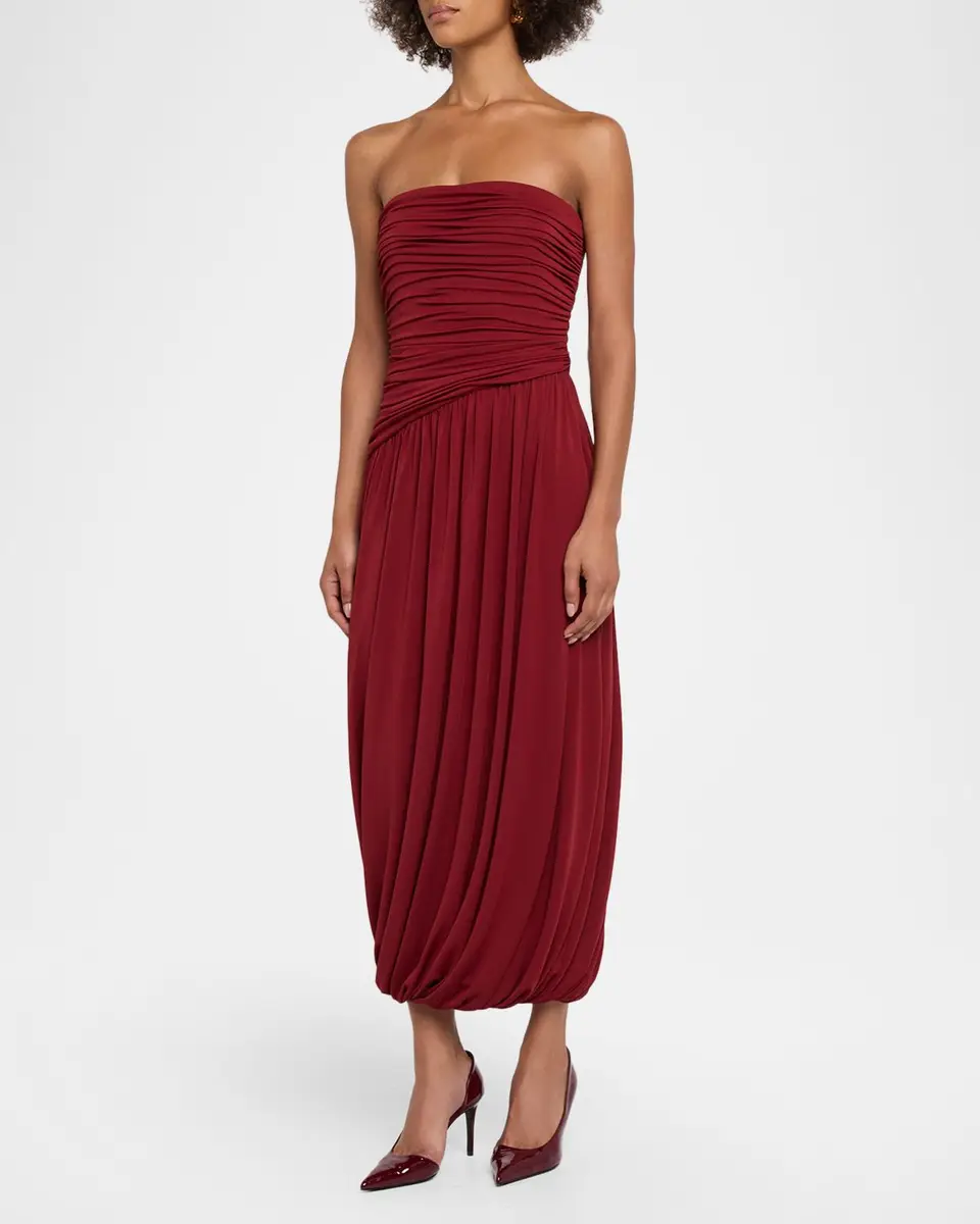 Cinq à Sept Rosine Draped Strapless Midi Dress | Thumbnail 4 Cinq à Sept Rosine Draped Strapless Midi Dress | Thumbnail 4