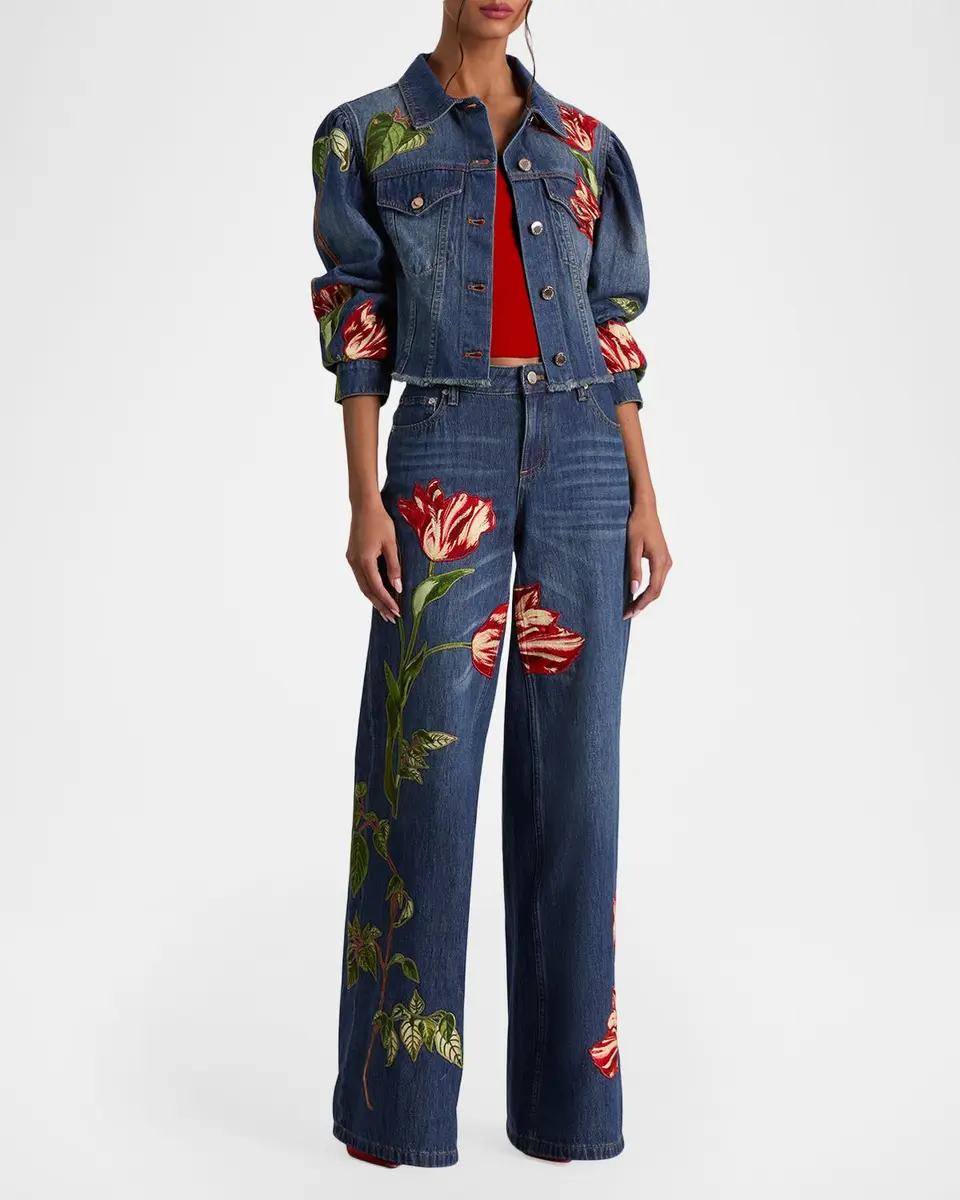 Alice + Olivia Elijah Floral Embroidered Denim Jacket | Thumbnail 2 Alice + Olivia Elijah Floral Embroidered Denim Jacket | Thumbnail 2