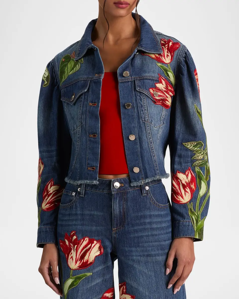 Alice + Olivia Elijah Floral Embroidered Denim Jacket | Thumbnail 4 Alice + Olivia Elijah Floral Embroidered Denim Jacket | Thumbnail 4