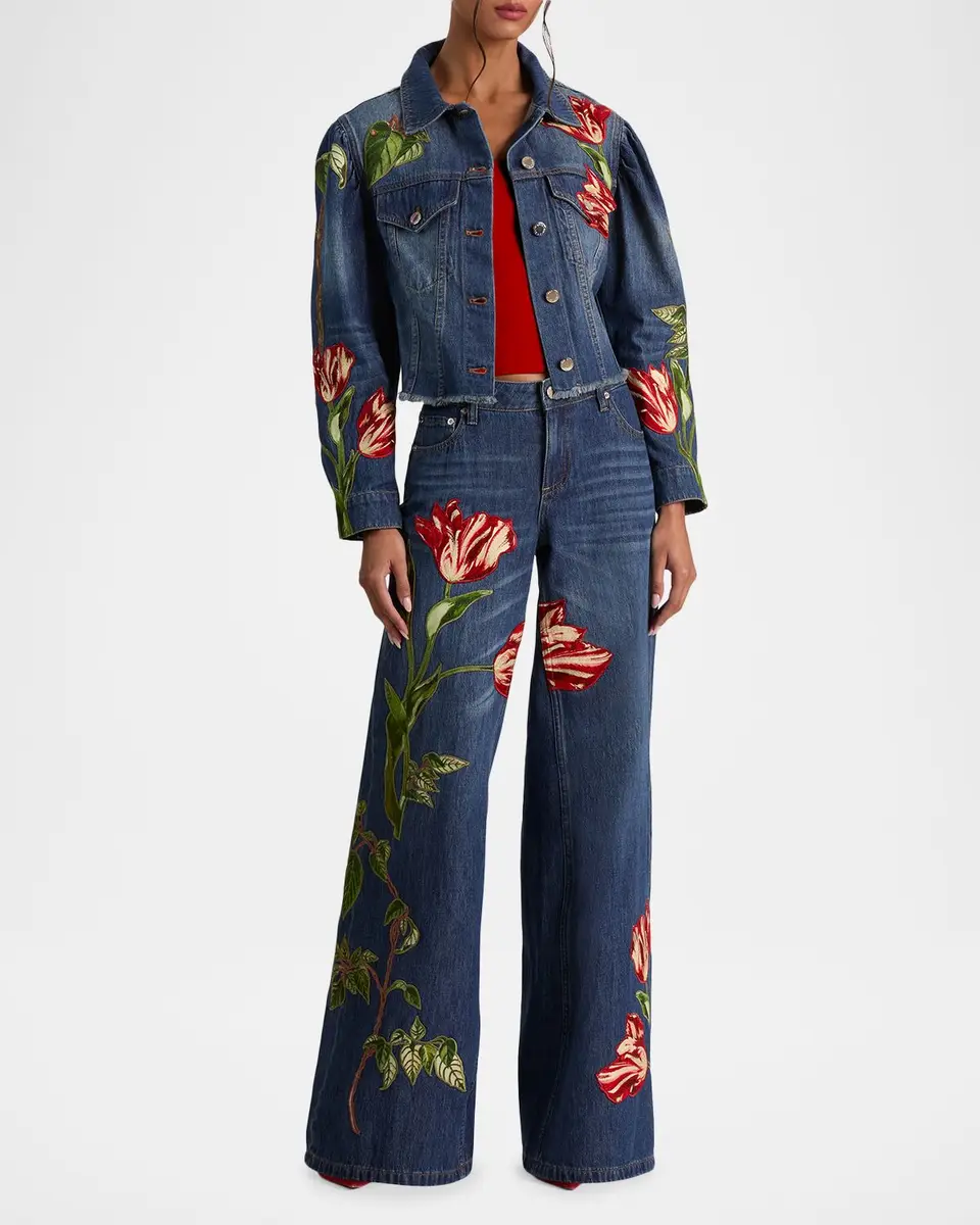 Alice + Olivia Amazing Low-Rise Embroidered Jeans | Thumbnail 2
