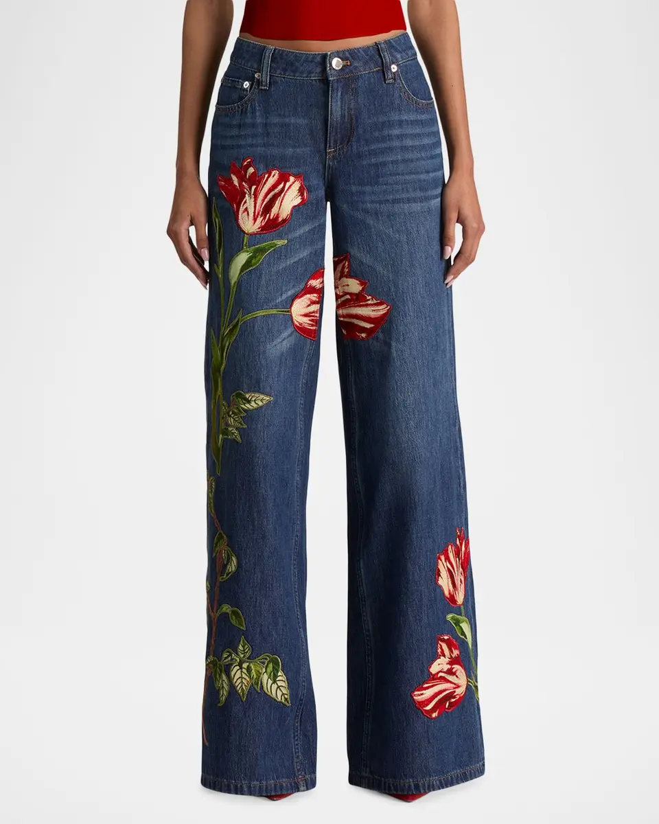 Alice + Olivia Amazing Low-Rise Embroidered Jeans | Thumbnail 4