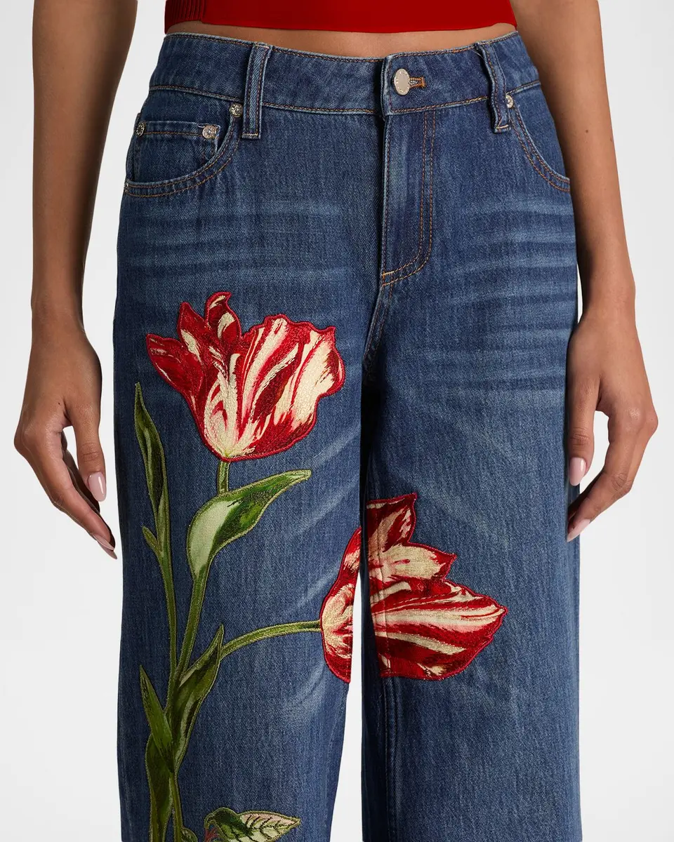 Alice + Olivia Amazing Low-Rise Embroidered Jeans | Thumbnail 5