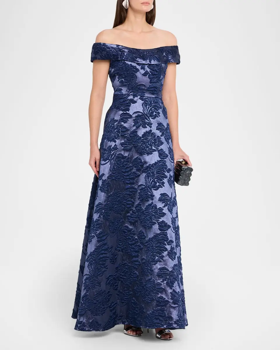 Aidan Mattox Off-Shoulder Floral Jacquard Gown | Thumbnail 4 Aidan Mattox Off-Shoulder Floral Jacquard Gown | Thumbnail 4