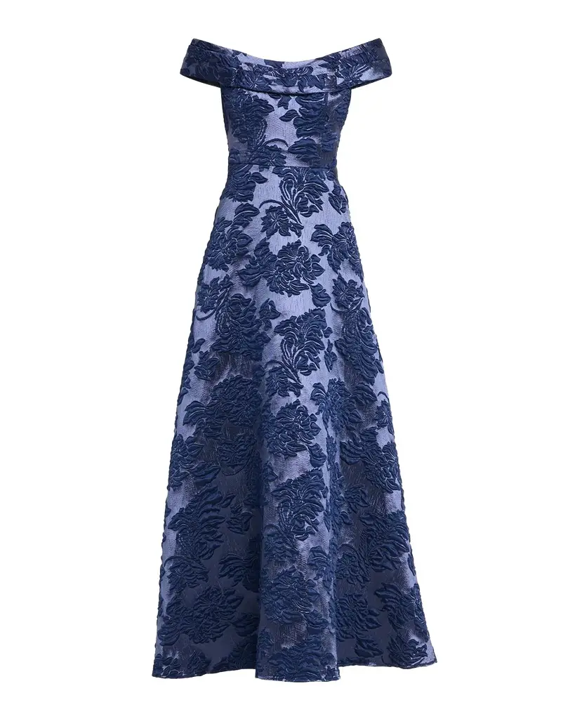 Aidan Mattox Off-Shoulder Floral Jacquard Gown | Image 1 Aidan Mattox Off-Shoulder Floral Jacquard Gown | Image 1