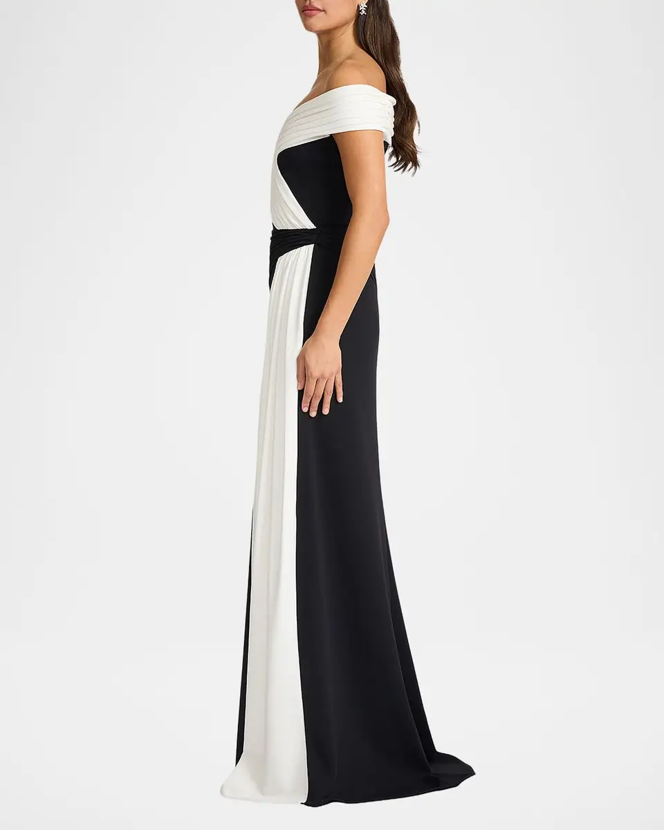 Tadashi Shoji Lohner Two-Tone Draped Off-The-Shoulder Trumpet Gown | Thumbnail 4