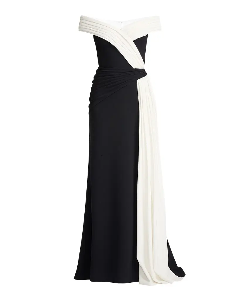 Lohner Two-Tone Draped Off-The-Shoulder Trumpet Gown