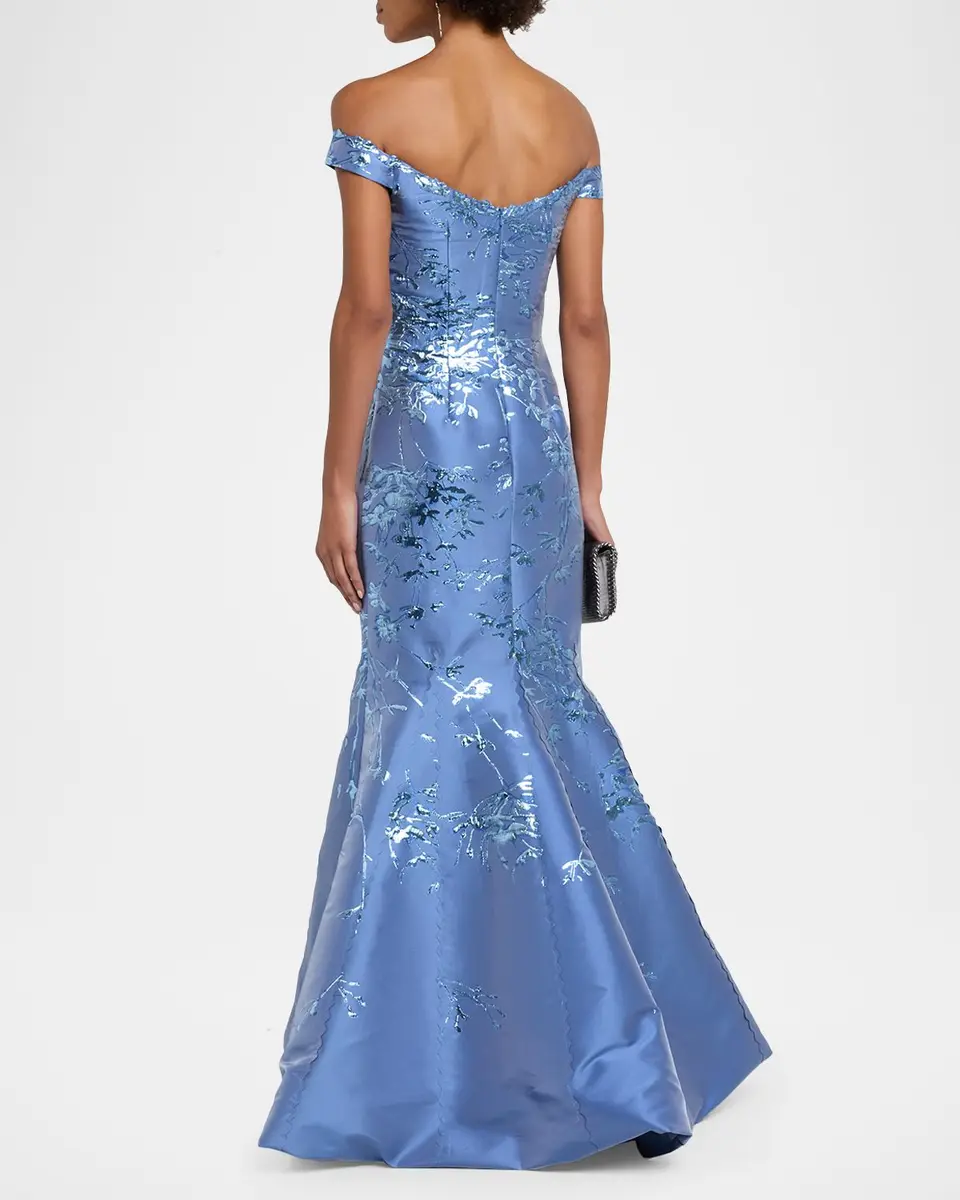 Rene Ruiz Collection Off-the-Shoulder Brocade Fit & Flare Gown | Thumbnail 3 Rene Ruiz Collection Off-the-Shoulder Brocade Fit & Flare Gown | Thumbnail 3