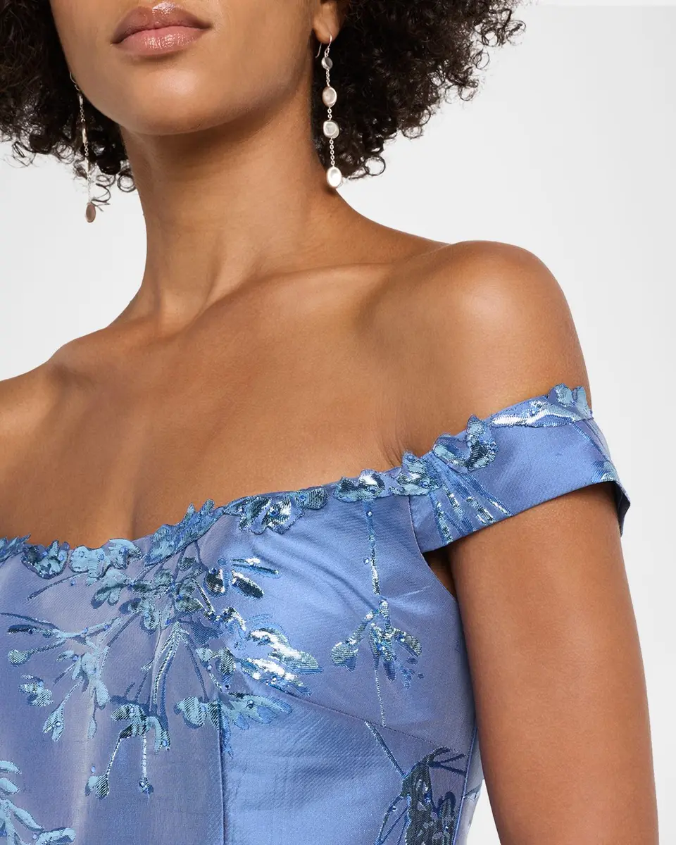 Rene Ruiz Collection Off-the-Shoulder Brocade Fit & Flare Gown | Thumbnail 5 Rene Ruiz Collection Off-the-Shoulder Brocade Fit & Flare Gown | Thumbnail 5