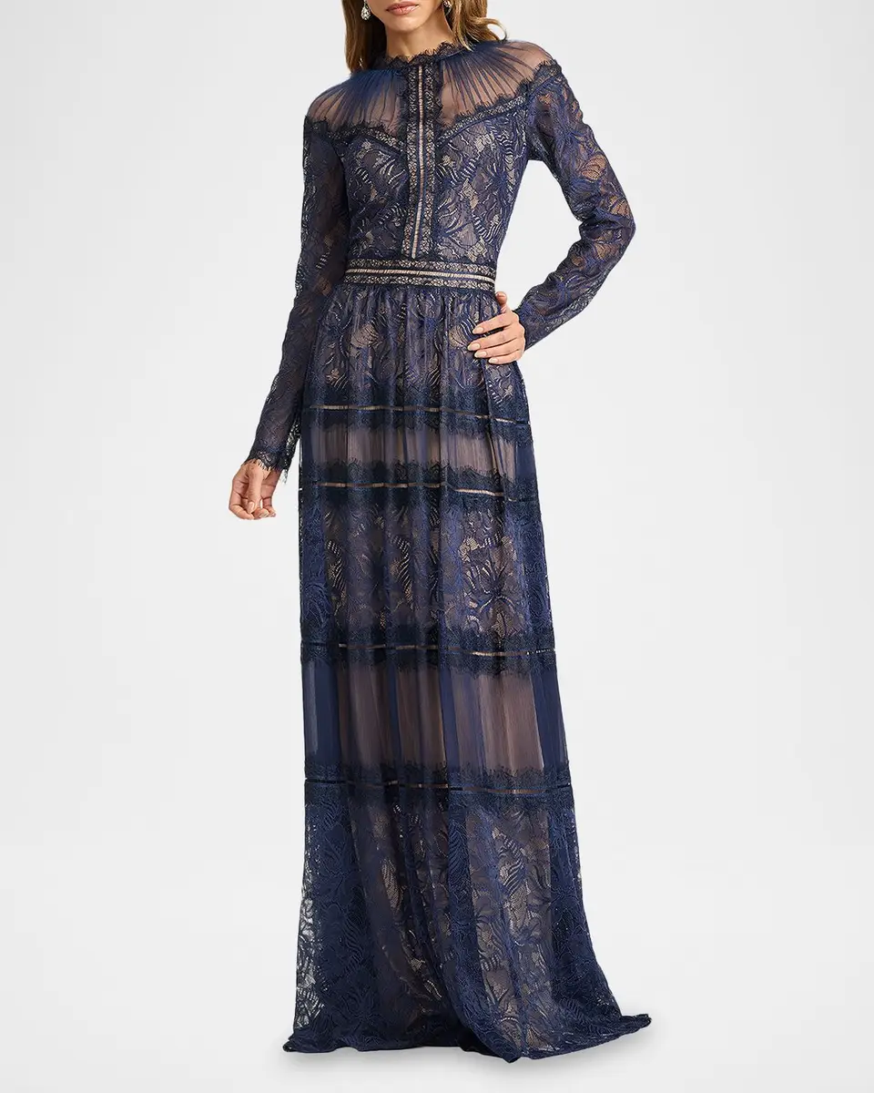 Tadashi Shoji Debore Orchid Illusion Long-Sleeve Gown | Thumbnail 2 Tadashi Shoji Debore Orchid Illusion Long-Sleeve Gown | Thumbnail 2