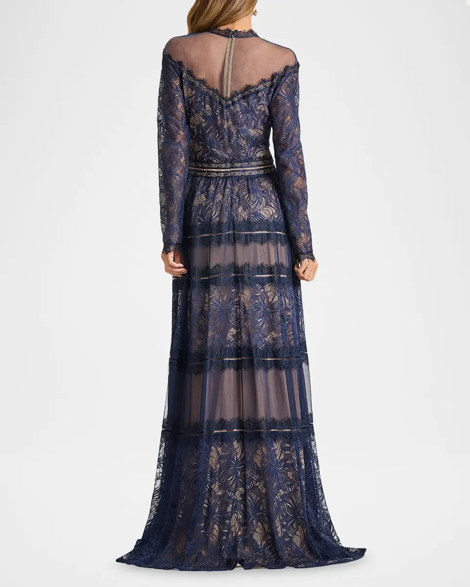 Tadashi Shoji Debore Orchid Illusion Long-Sleeve Gown | Thumbnail 3 Tadashi Shoji Debore Orchid Illusion Long-Sleeve Gown | Thumbnail 3