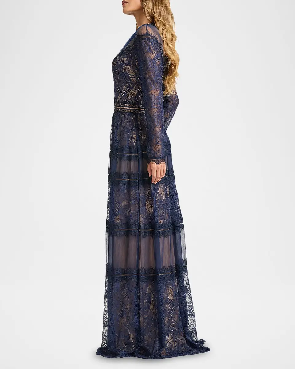 Tadashi Shoji Debore Orchid Illusion Long-Sleeve Gown | Thumbnail 5 Tadashi Shoji Debore Orchid Illusion Long-Sleeve Gown | Thumbnail 5